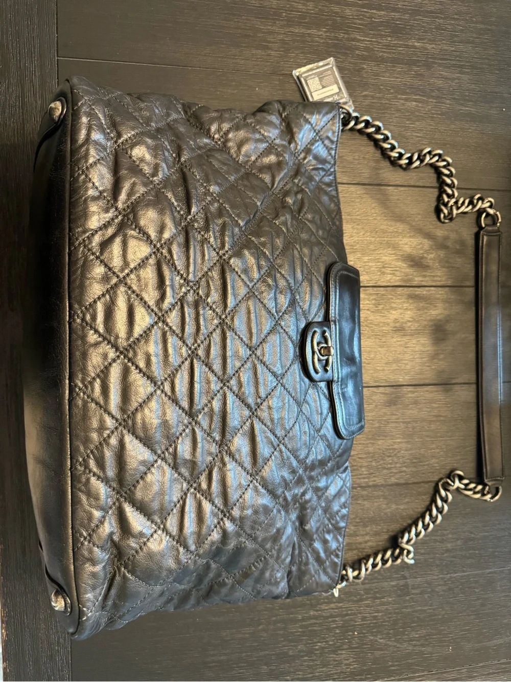 Chanel In The Mix Quilted Black Shoulder Tote with CC Turn-Lock